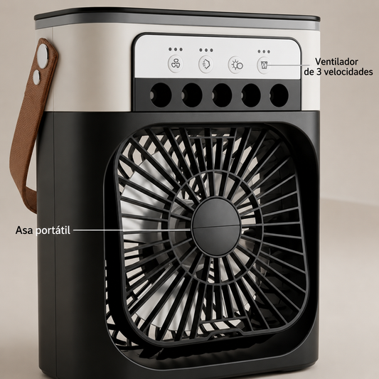 Ventilador 3 en 1 con función de aire, humidificador y luz LED nocturna