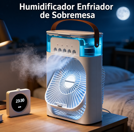 Ventilador 3 en 1 con función de aire, humidificador y luz LED nocturna