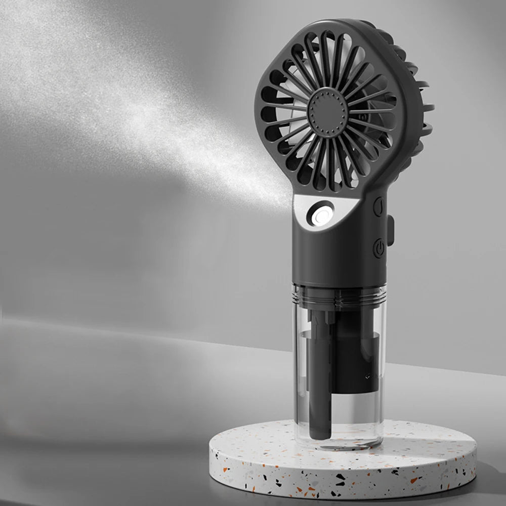 Ventilador portátil con pulverizador de agua 2 en 1 Mini ventilador de mano recargable por USB con función humidificadora y spray refrescante.