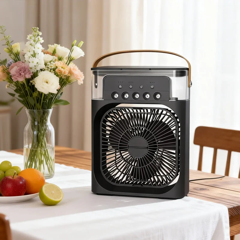 Ventilador 3 en 1 con función de aire, humidificador y luz LED nocturna